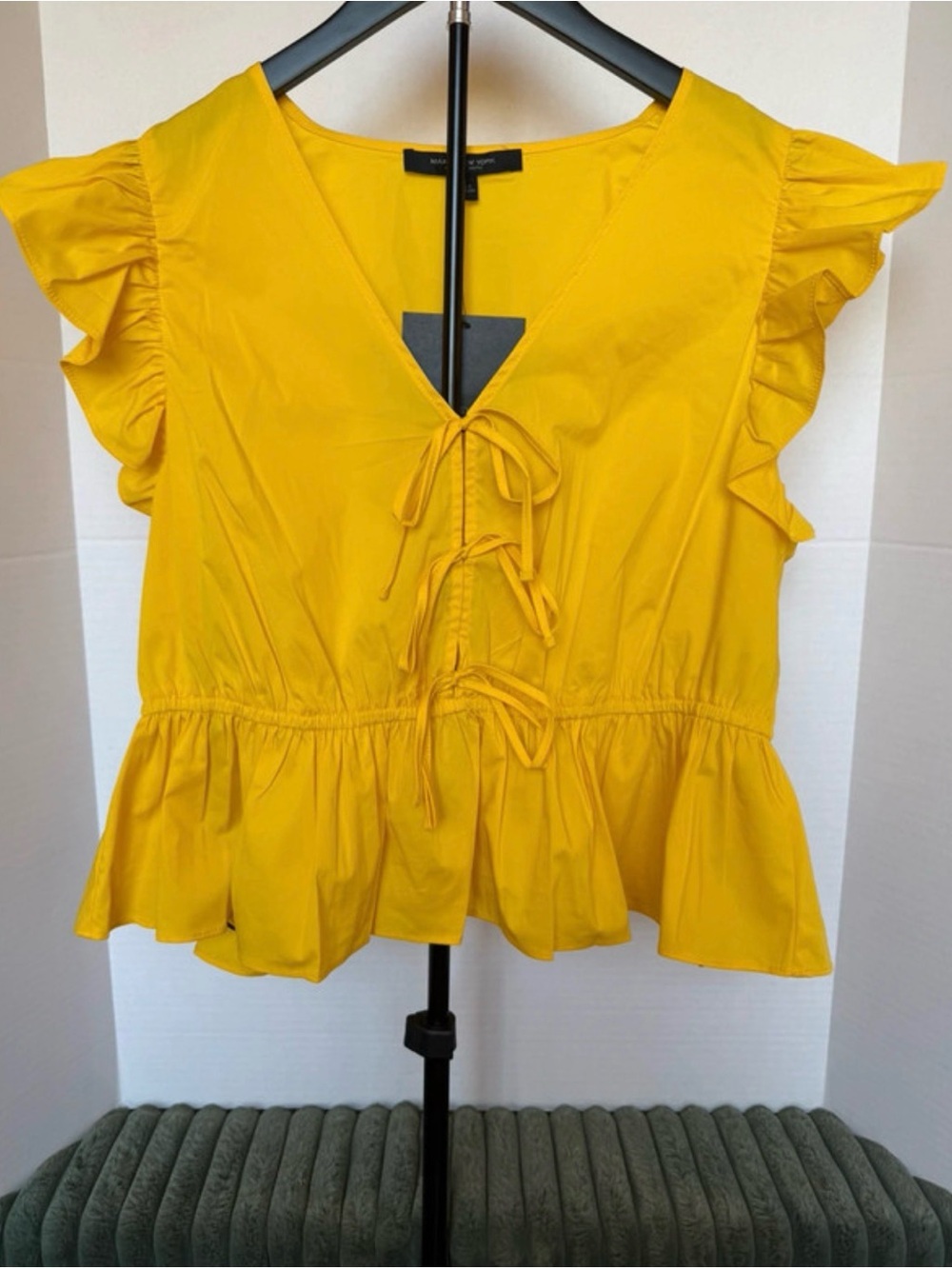 Marc New York Bright Yellow Tie-Front Ruffle Peplum Top